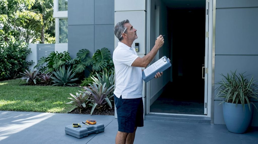 Property owner checks doorbell camera install