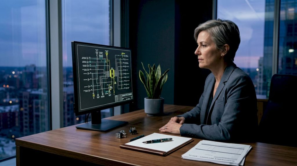Property manager reviewing low voltage diagram
