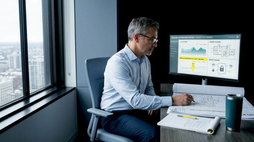 Facility manager viewing automation dashboard