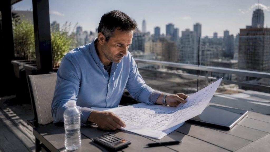 Engineer reviewing low voltage security installation plans