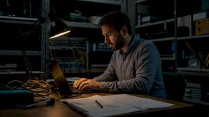 IT pro working on network troubleshooting setup