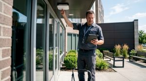 Property manager installing Wi-Fi access point