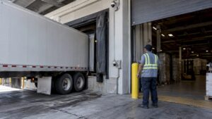 Loading dock with cameras at two mounting heights